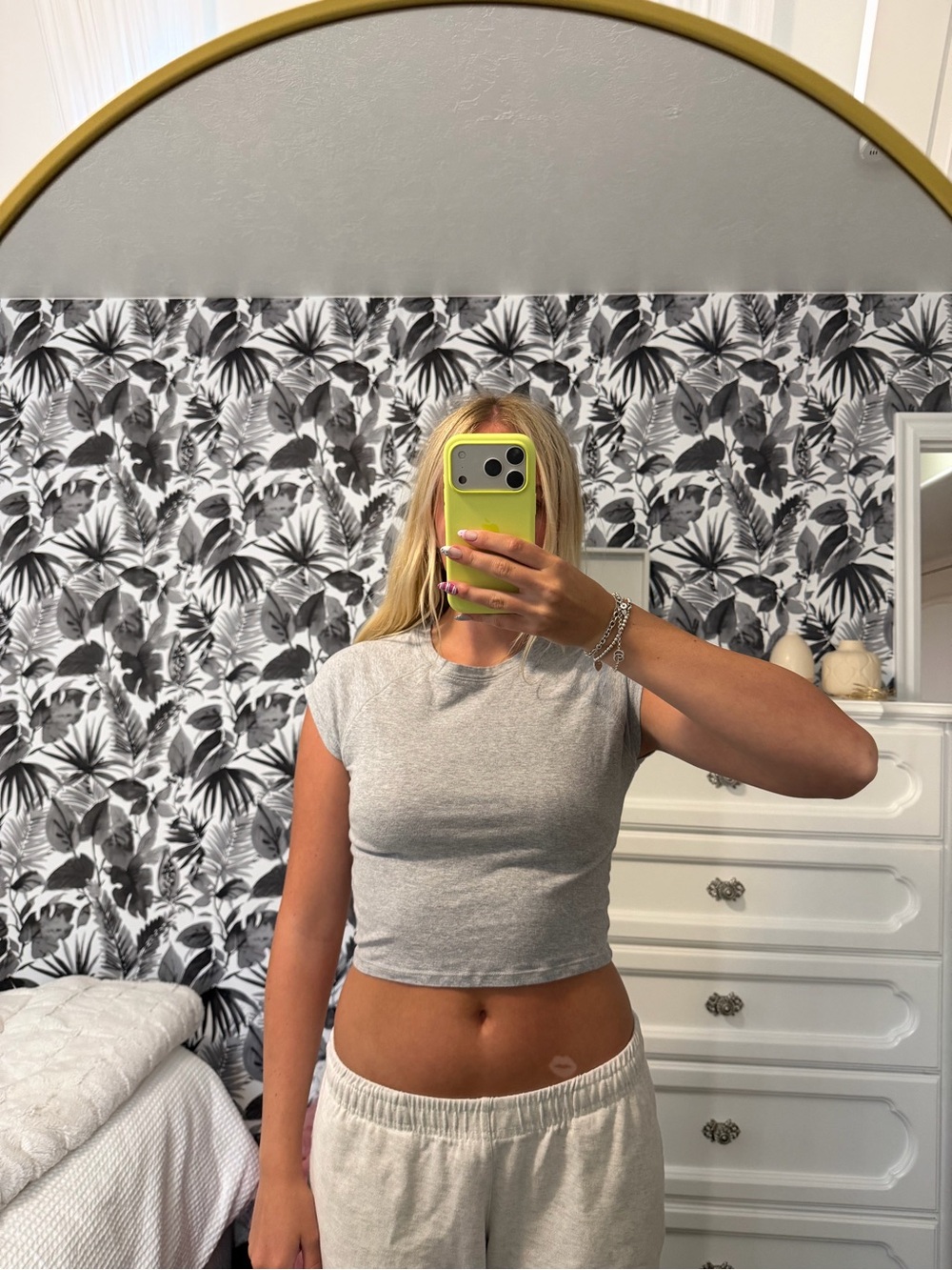 Women's Grey Cropped Cap-Sleeve Top